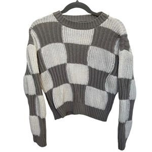 Aster Color Block Cropped Sweater White Gray Size Small